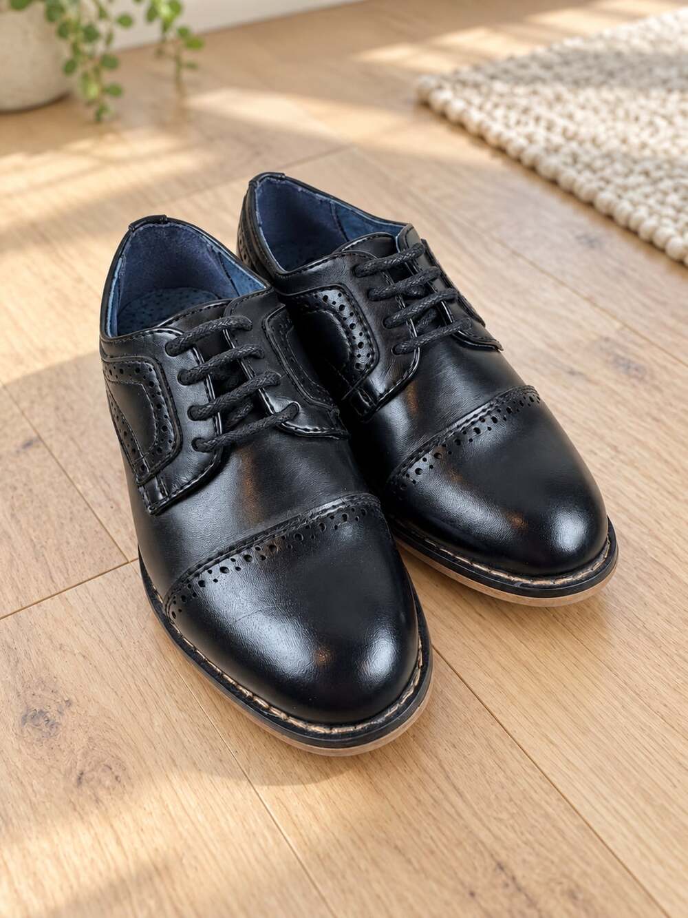 Bruno Marc Prince-K1 Boys Black Cap Toe Oxford Dress Shoes Toddler Size 9